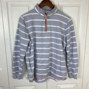 Woolovers Size M 1/4 Zip Pullover Stripe Sweatshirt Top Equestrian Blue